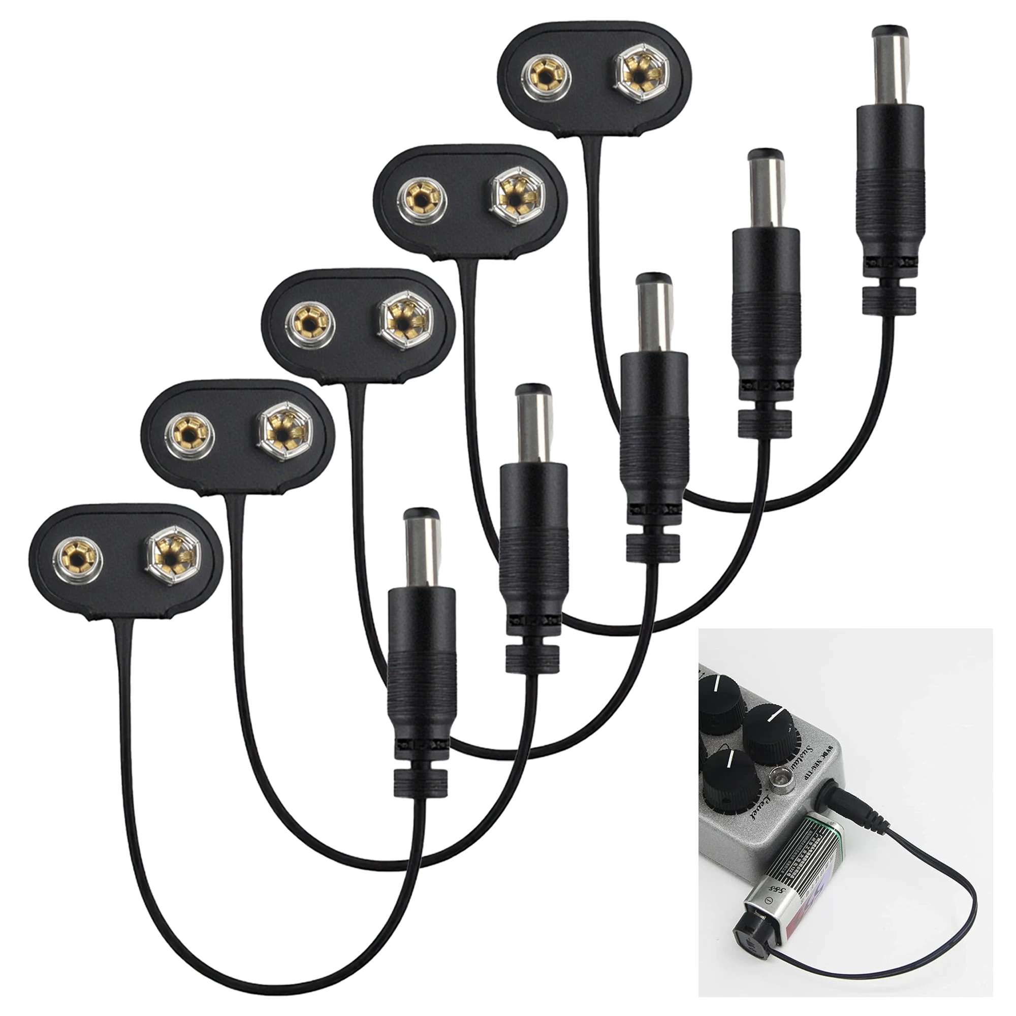 5PCS 9V Battery Connector Plug Pedal Battery Leather Clip 100mm Wire with 2.1mm DC Plug the Negative Is Inside for Arduino