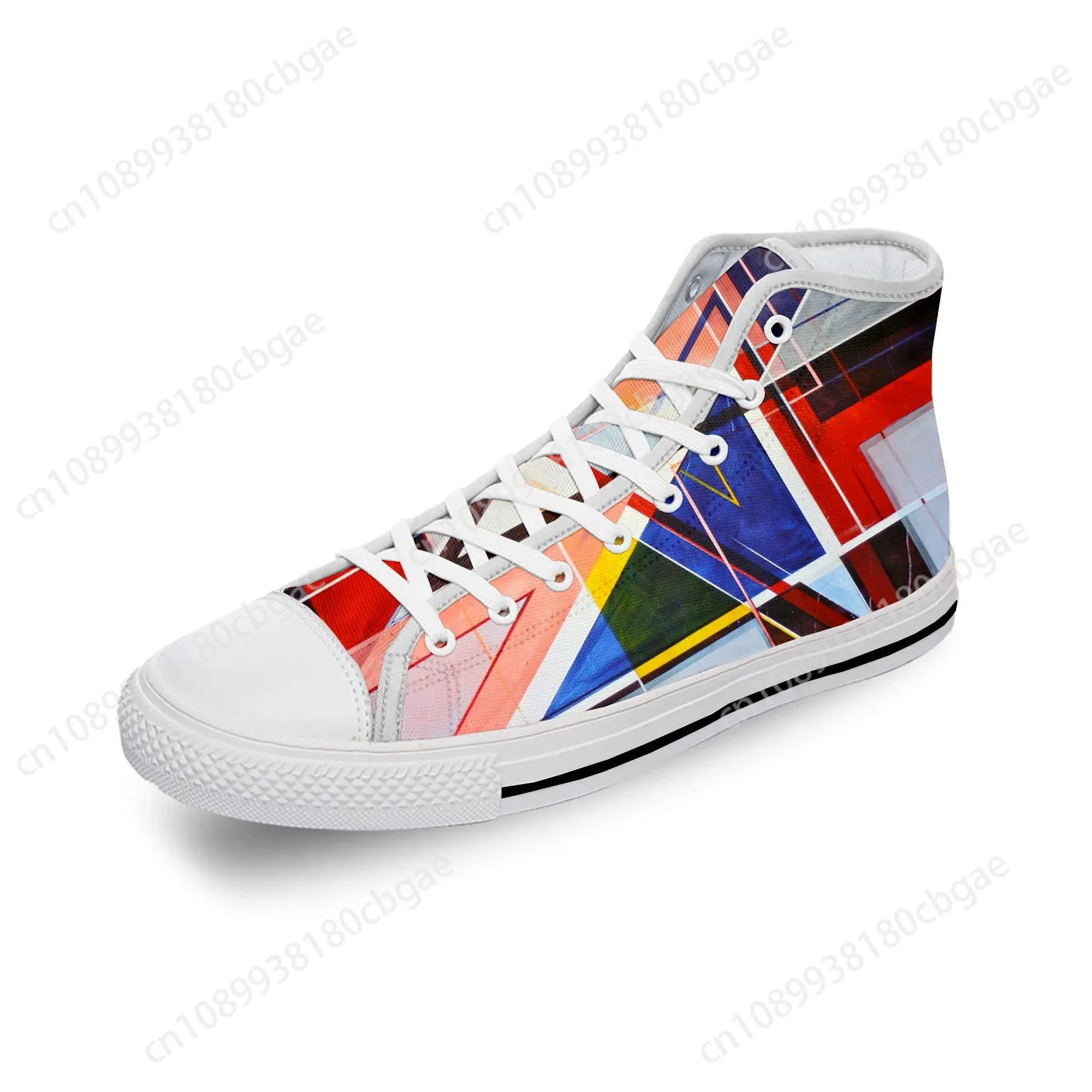 

Multicolor Geometry Color White Cloth Fashion 3D Print High Top Canvas Shoes Men Women Lightweight Breathable Sneakers