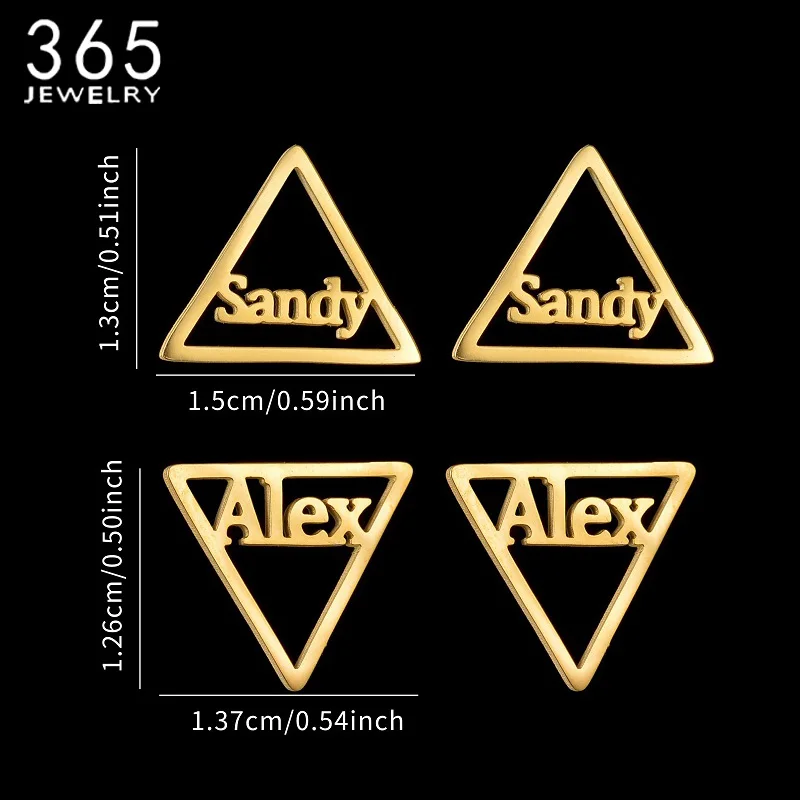 

365 Custom Name Triangle Earring Stainless Steel Personalized 1 Pair Stud Earrings Nameplate Trendy For Women Jewelry Girls Gift