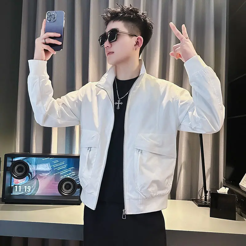 

New 2025 Men's Casual Jaet Sli Brand Stand Collar Workwear Coat Spring Autumn Long Sve Slim Fit Youth Faion
