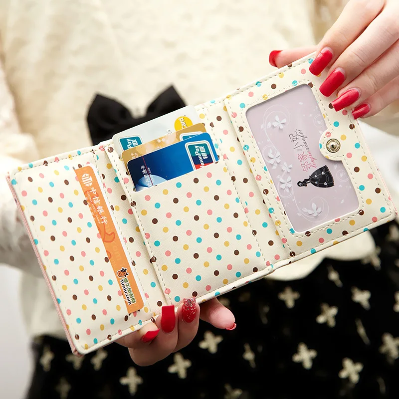Carteira de couro curta para mulheres, porta-moedas, carteira pequena para meninas, bolsa de 3 damas, Kawaii Lady, nova, 2023