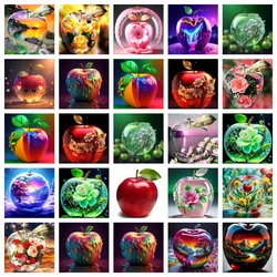 AZQSD Diamond Painting Landscape Apple Cross Stitch Home Decor 5d Mountain Embroidery Flower Fruit Mosaic 30x30cm Round Drill
