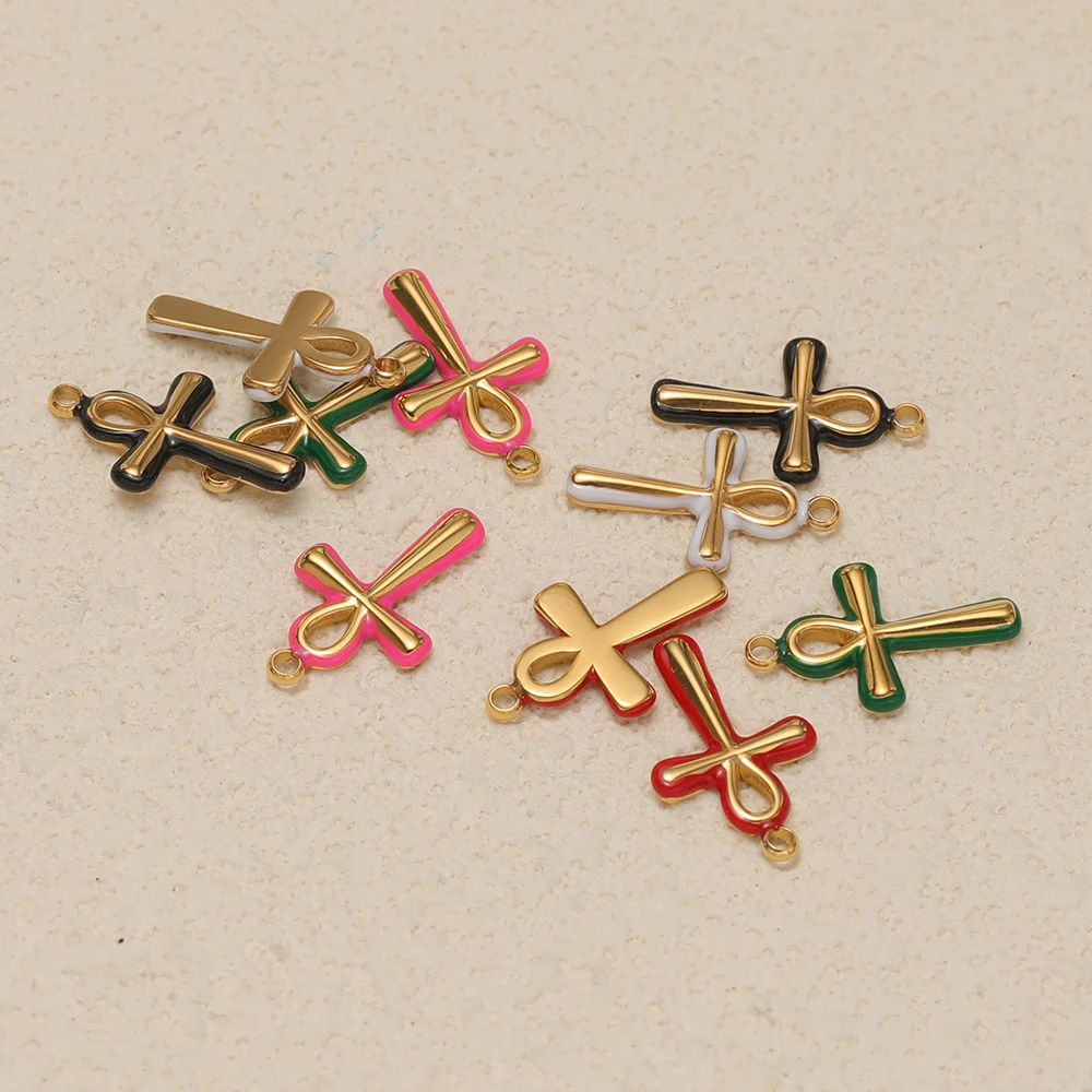 5 Stück Edelstahl-Anhänger mit schwarzem Emaille-Kreuz, DIY-Schmuckzubehör für Damen, zur Herstellung von Ohrringen, Halsketten und Armbändern. – Detail 5
