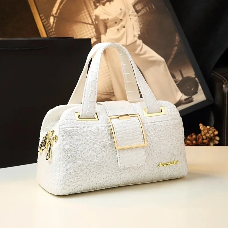 Women Boston Bag Ladies Fashion Shoulder Handbag Embroidery Patent Leather Messenger Mother   Handbags