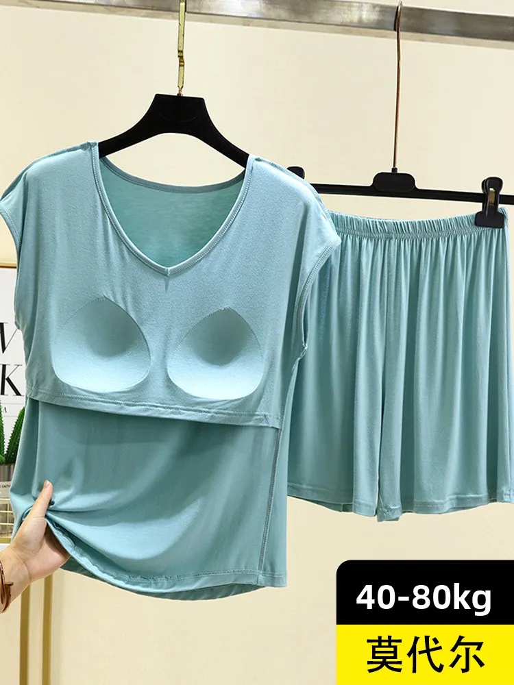 Ensemble de t-shirt en coton Modal Svel v-ne, vêtements de maison de grande taille, chemise de nuit légère et confortable pour femmes, été