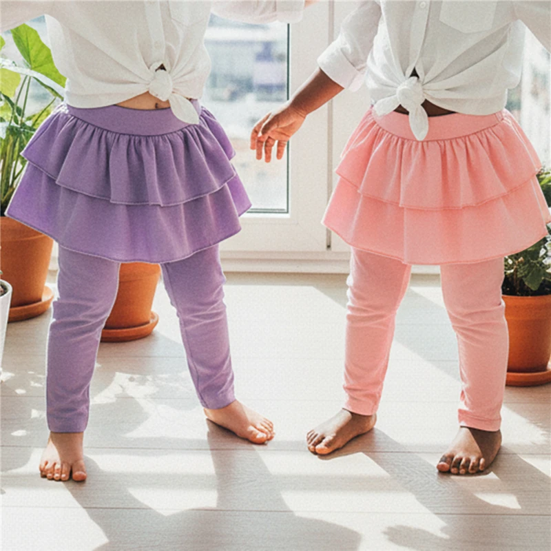 

2026 Spring Summer Toddler Baby Girls Leggings Casual Fashion Cute Solid Color Child Baby Girls Pants with Ruffles