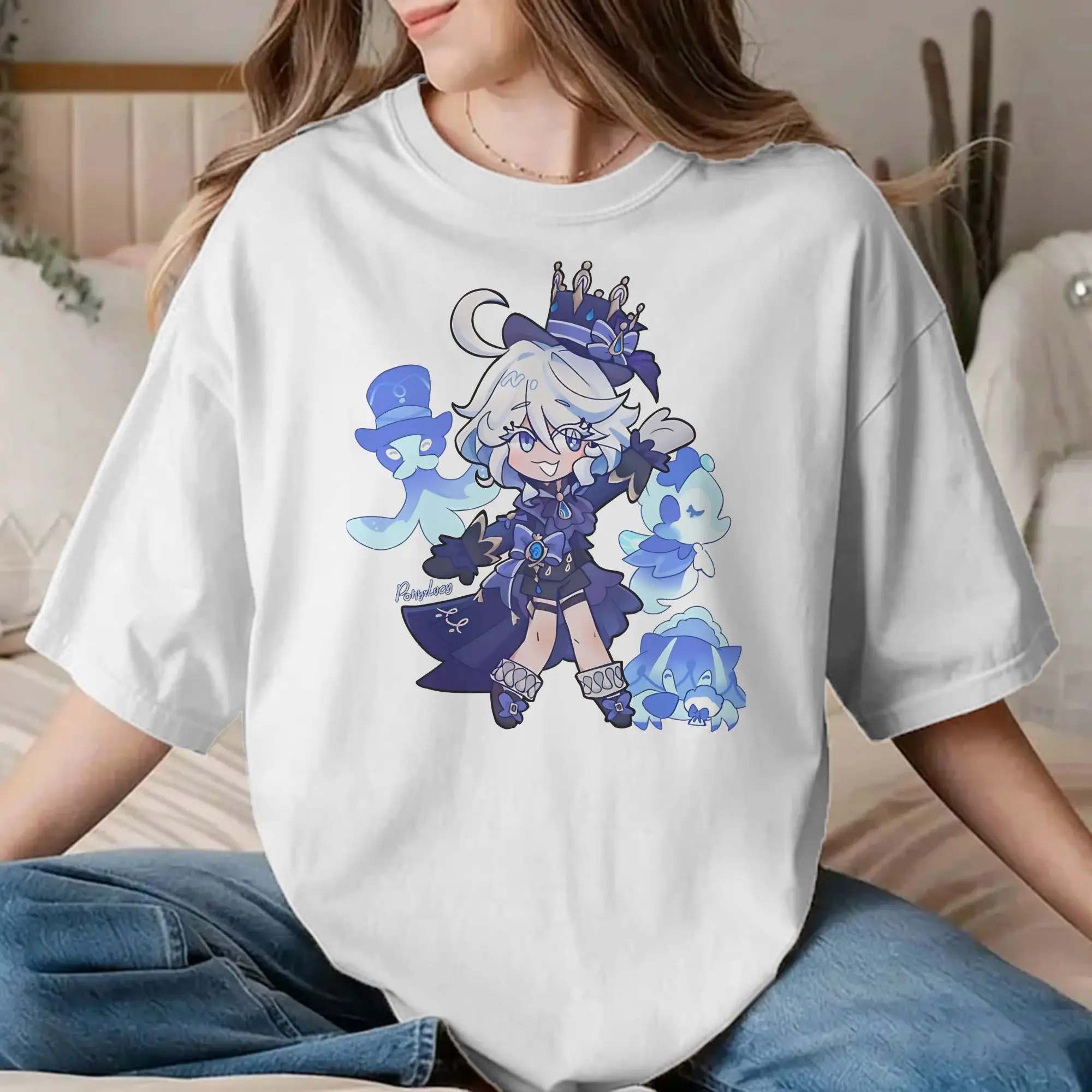 Leisure Furina T-Shirts for Men Women Round Neck 100% Cotton T Shirts Genshin Impact Game Tee Shirt Plus Size Clothing