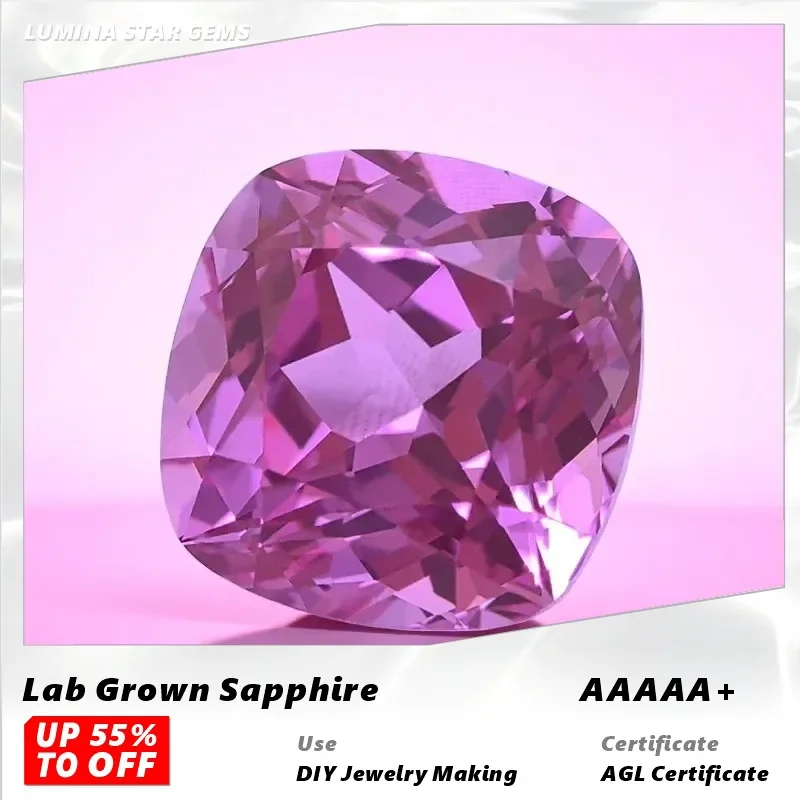 

L-Pink Color Lab Grown Sapphire Square Cushion Shape Gemstone for Charms Diy Jewelry Making Earrings Selectable Certificate