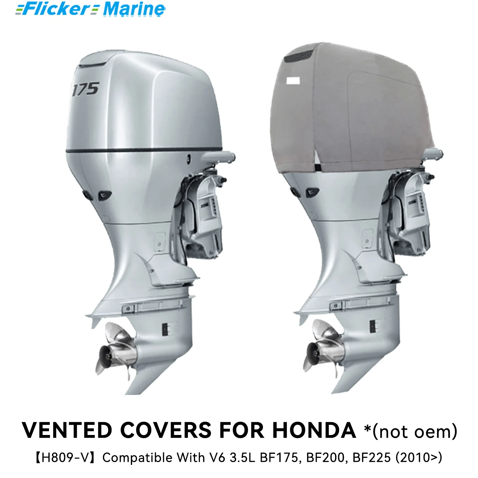 

Flicker Heavy Duty Vented Engine Cover Compatible with Honda BF175 BF200 BF225 (2010+) | All-Season, Secure Fit, Waterproof UV