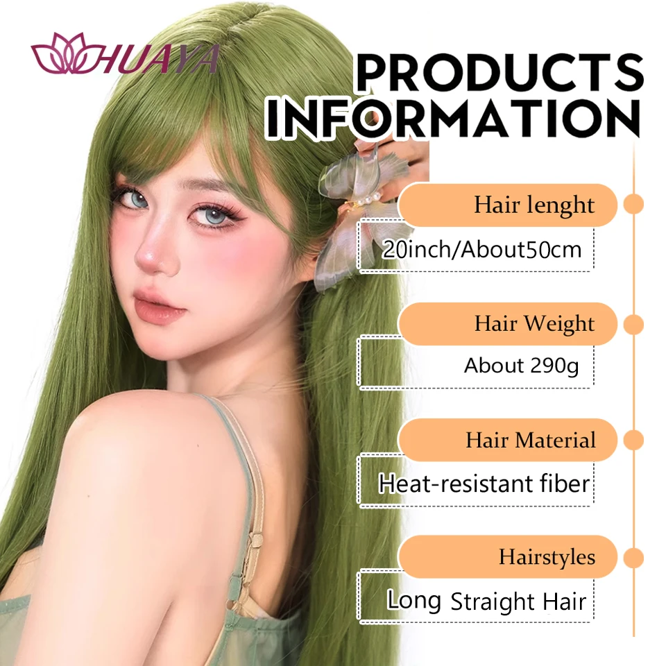 Synthetic Straight Wig with Bangs for Women Heat Resistant Fiber Full Head Wig for Cosplay Party Daily Wear