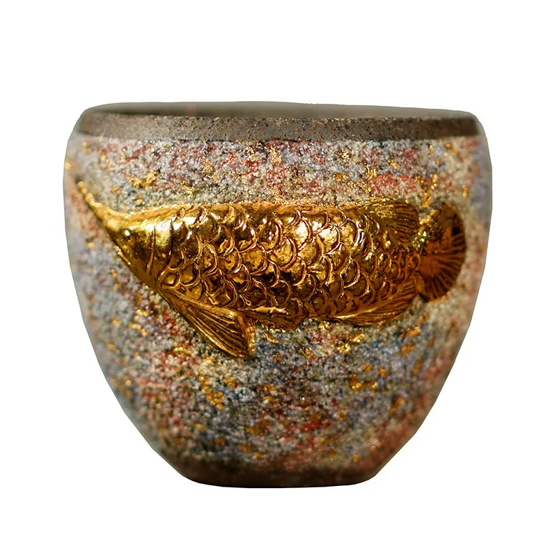 Mu Yan Handmade Golden Arowana Gaoyue Mineral Cup, Old Rock Clay Kung Fu Tea Set, Creative Single Cup