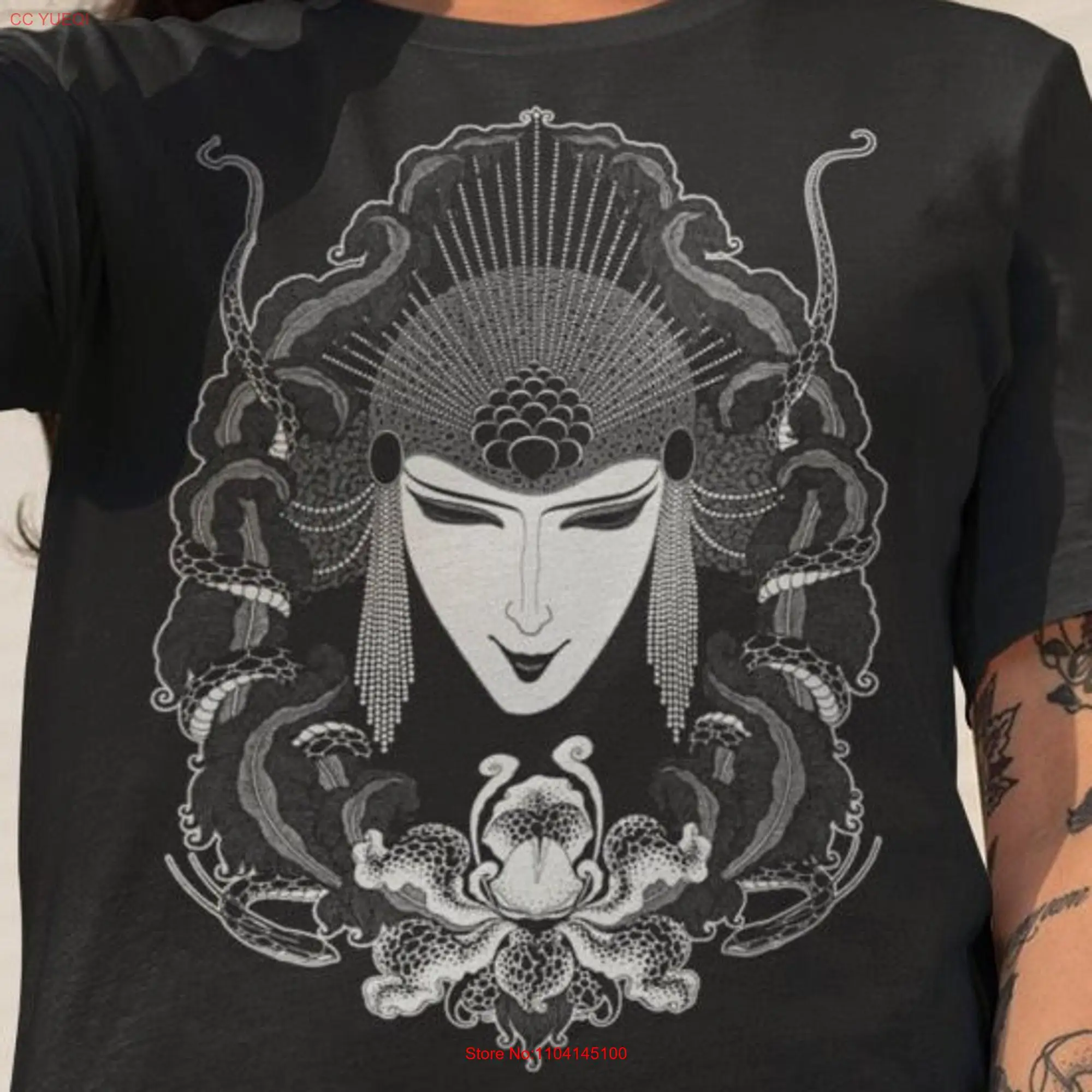 Vintage Art Nouveau Deco Aubrey Beardsley gothic style mask T Shirt Womens Fit Women's  long or short sleeves