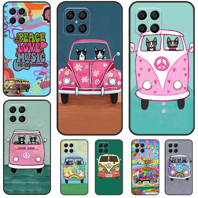 Hippy Peace Bus Cat Case For Honor 70 50 90 Lite Magic 6 5 Pro Cover For Honor X8a X9a X7a X6a X9b X8 X9 X7 8X