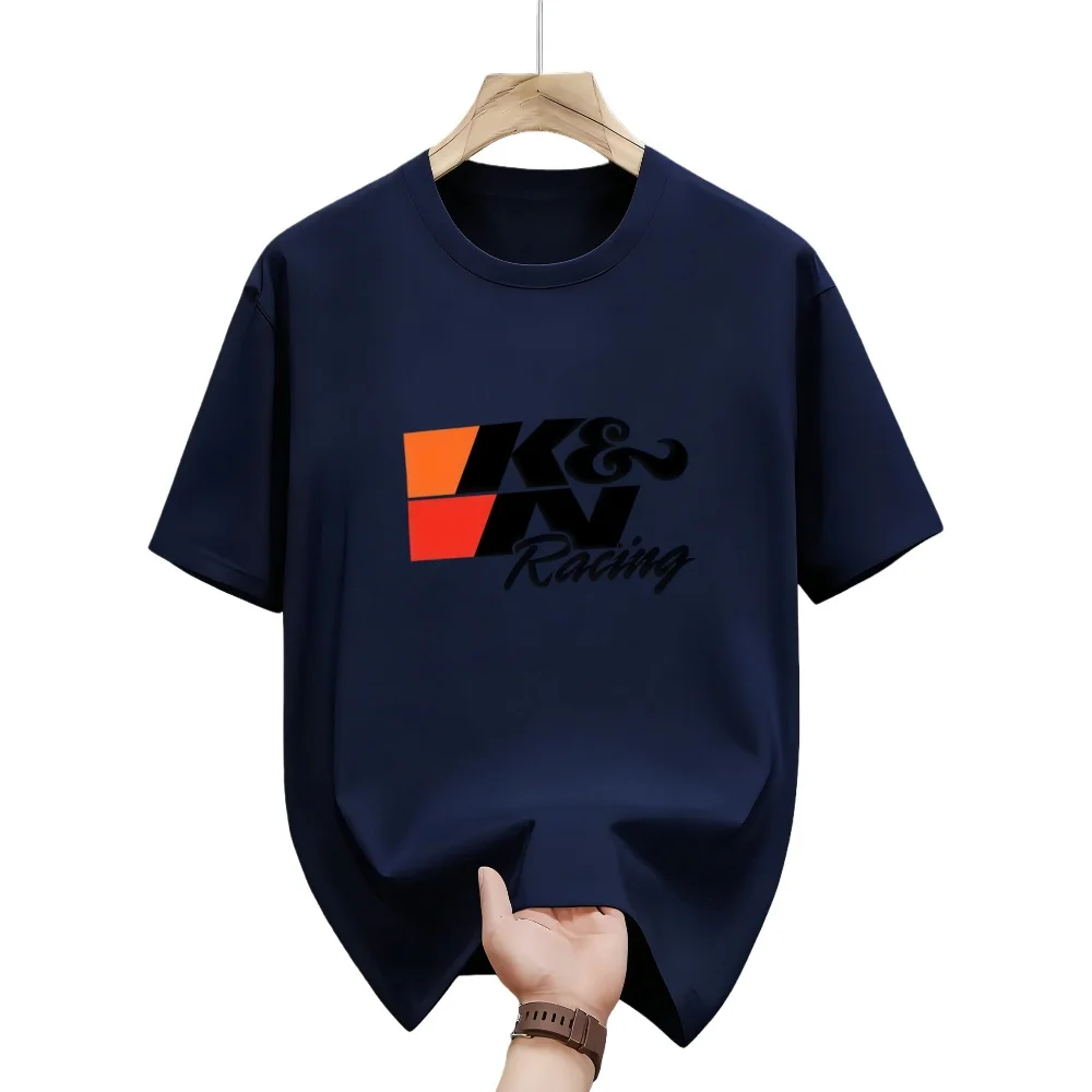 Men's light gray pattern T-shirt racing logo street wear short sleeved summer style fashionable round neck T-shirt blood