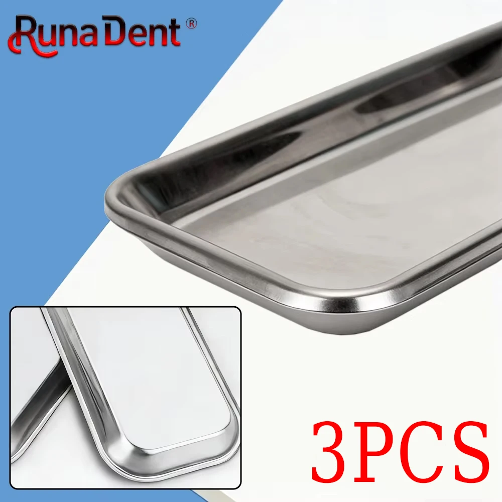 

3pcs Stainless Steel Dental Medical Tray 22.5x12cm Square Surgical Instrument Organizer for Clinic Hospital Lab Storage