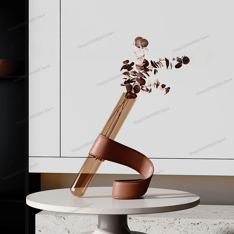 For Modern Leather Slanted Flower Vase for Living Room and Bedroom Decoration