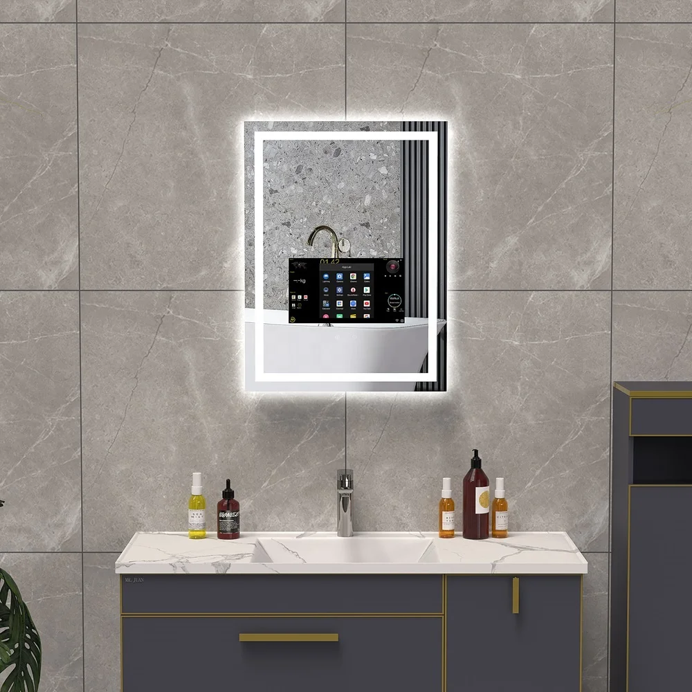 Custom Size Smart Mirror Touchscreen Retail Android Tv Bathroom Bluetooth Mirror