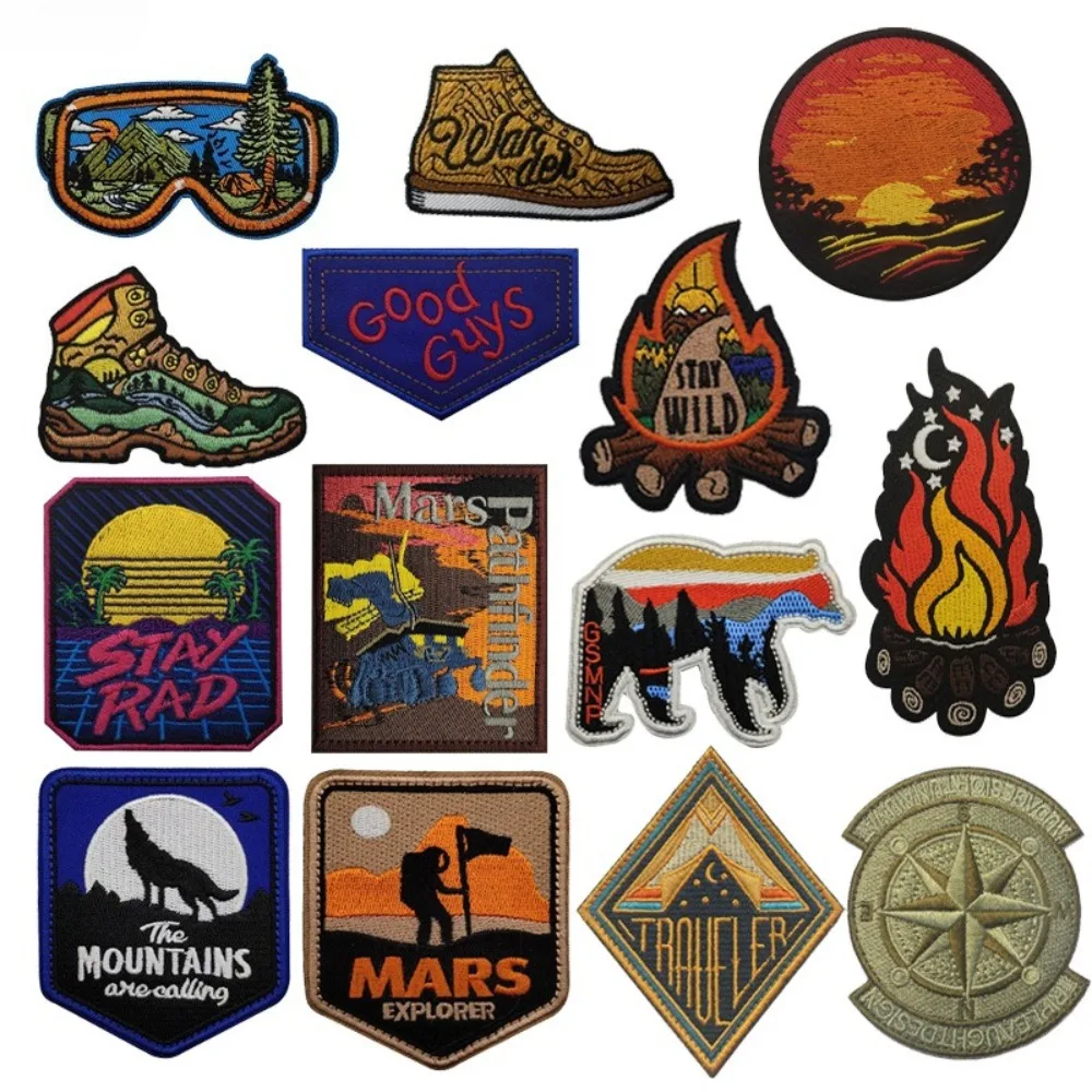 Parche bordado para acampar al aire libre, parches Stay Rad, insignia de gancho y bucle para ropa, mochila, accesorios de decoración, apliques