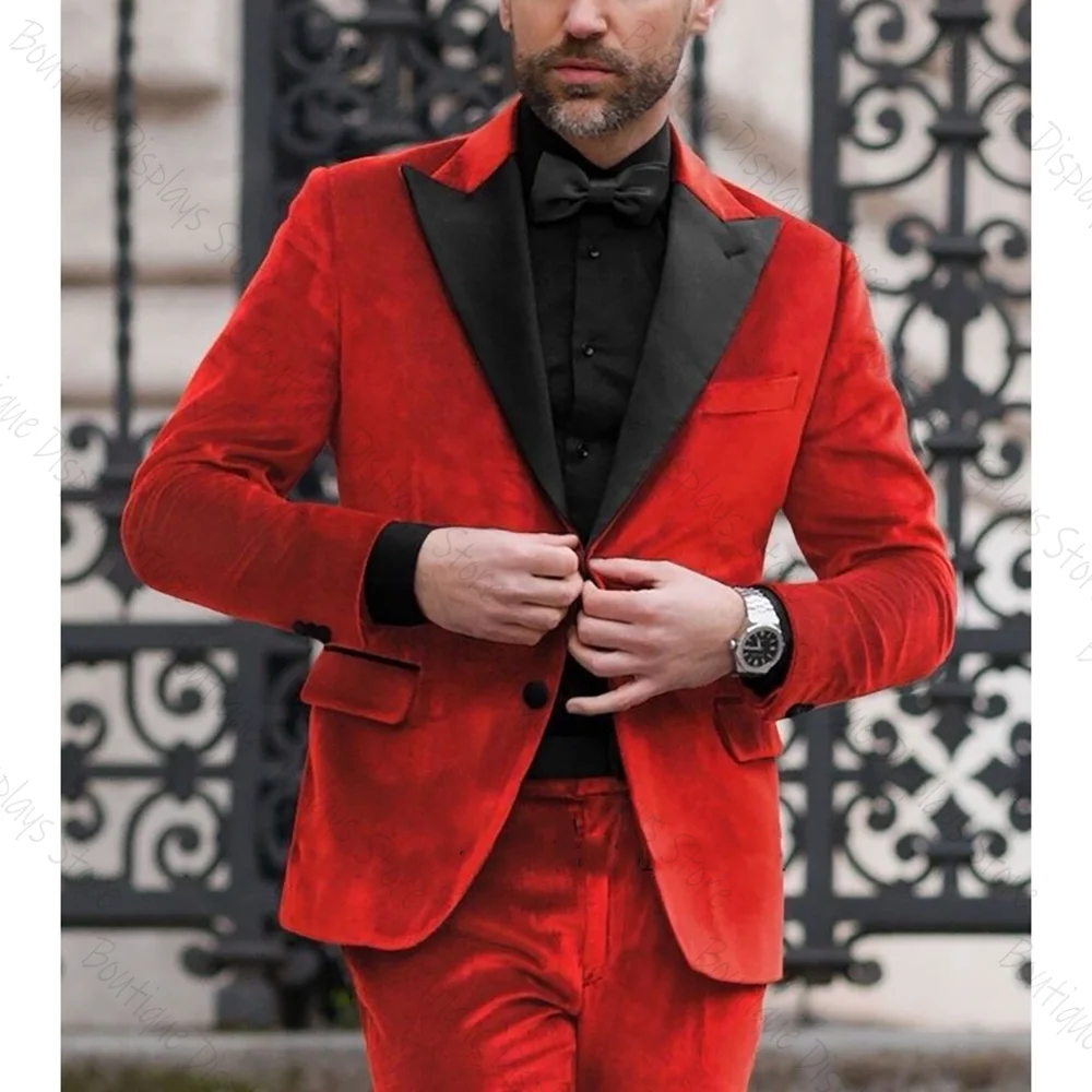 

Luxury Red Single Breasted Men Suit Two Pieces(Jacket+Pants) Outfits Casual Party Prom Wedding Set