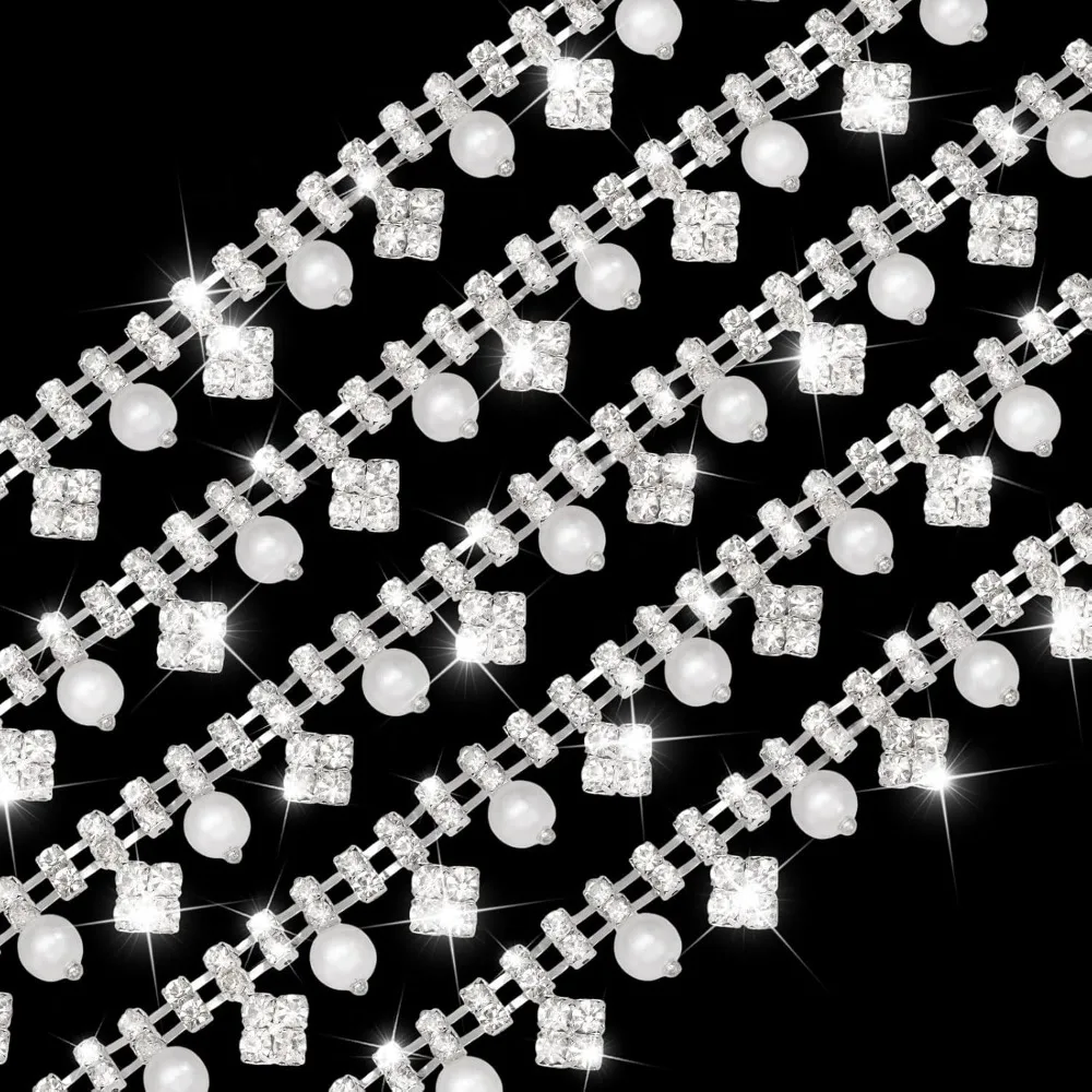 

1 Yard Pearl Rhinestone Fringe Trim Tassel Chain for Sewing Crafts Wedding Dress Clothing Accessories DIY