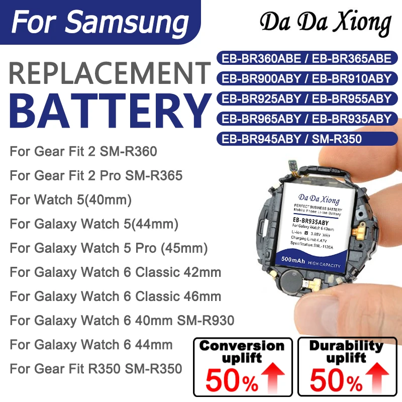 

EB-BR935ABY EB-BR900ABY EB-BR955ABY New Battery For Samsung Galaxy Gear Watch Fit 2 2Pro 5 5Pro 6 6Classic R350 40/42/44/45/46mm