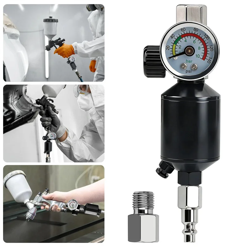 Air Regulator With Air Filter Spray Gun Air Regulator Gauge Air Spray In-Line Water Trap Filter Tools Paint Spray Gun Regulator