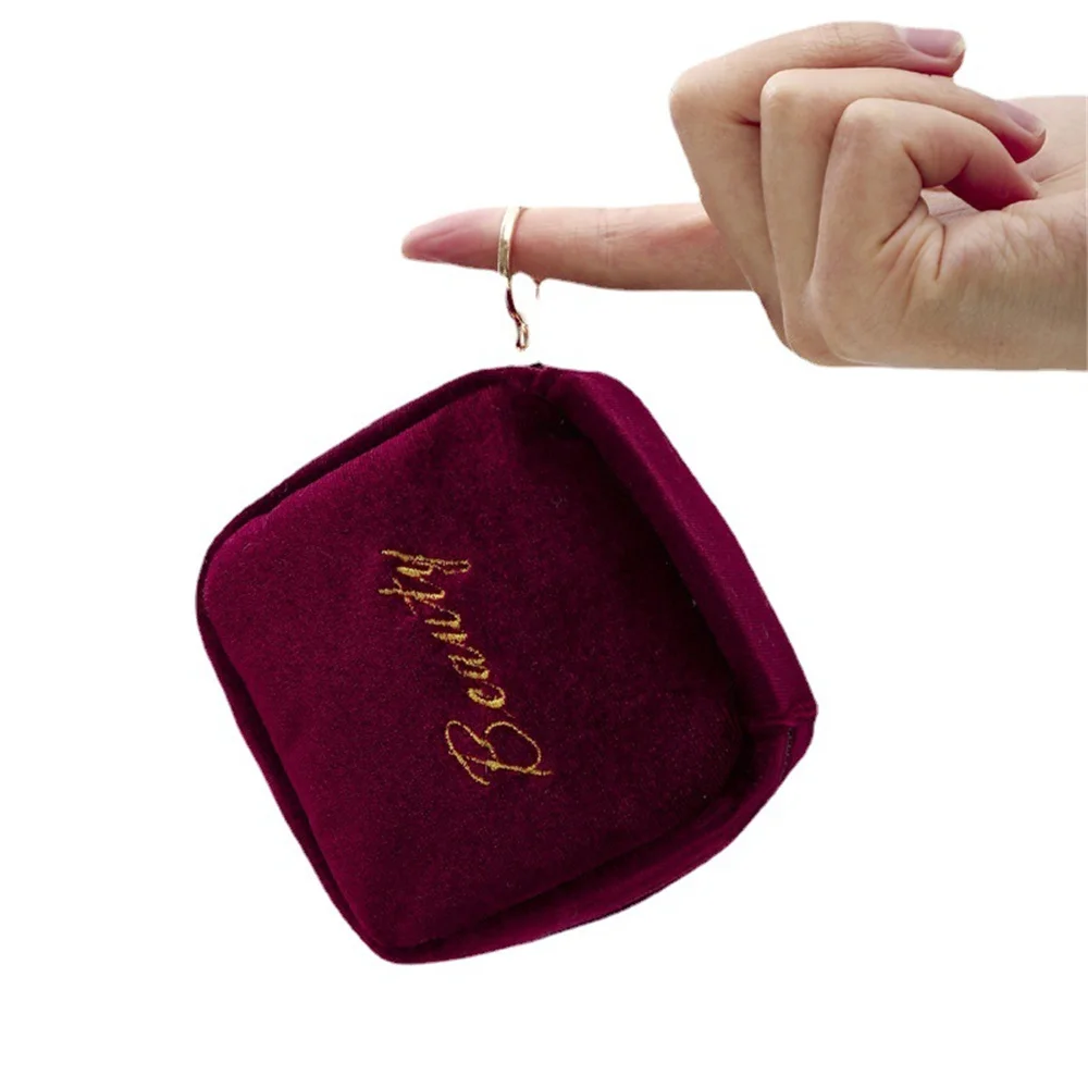 Velvet Embroidered Letter Lipstick Cosmetic Bag Women Small Earphone Sanitary Napkin Storage Organizer Case Toiletry Makeup Bags