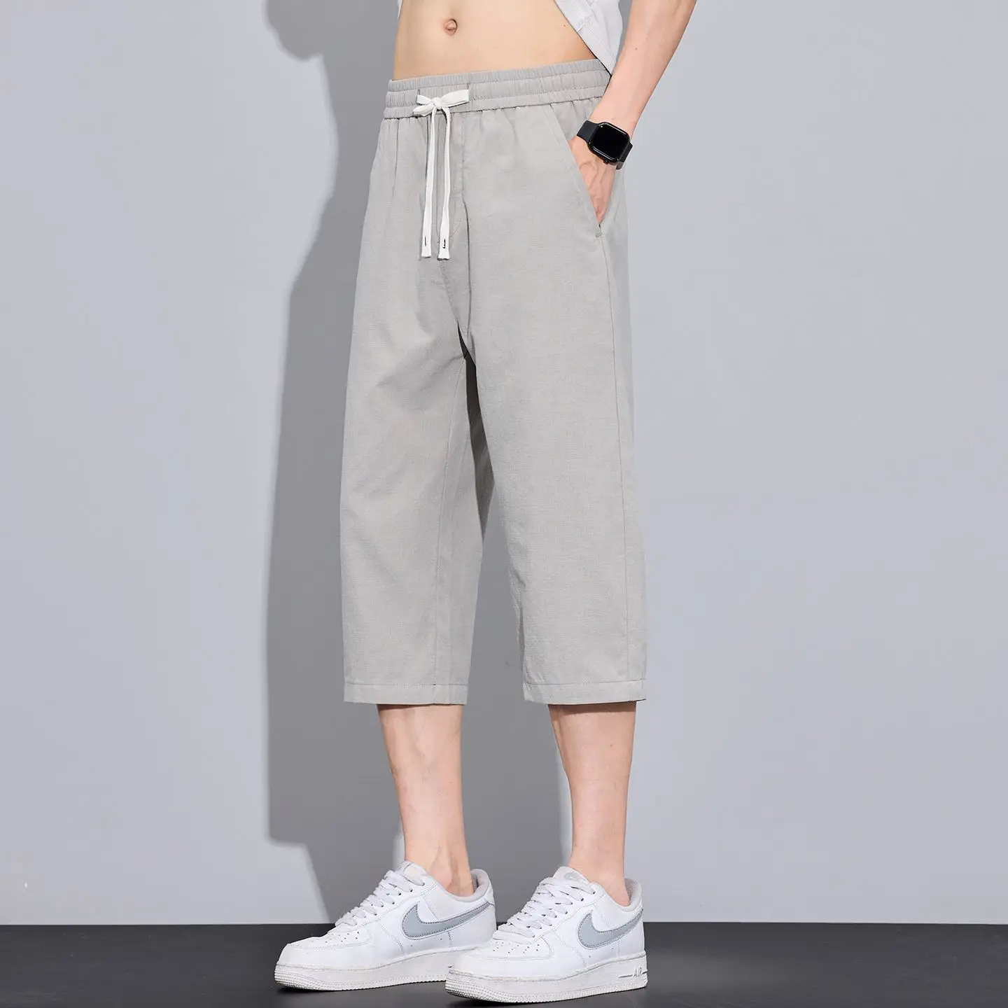 Summer New Chinese Style Linen Men's Cotton Linen Casual Pants Japanese Style Large Size Seven-Quarter Length Student Mid-Pants