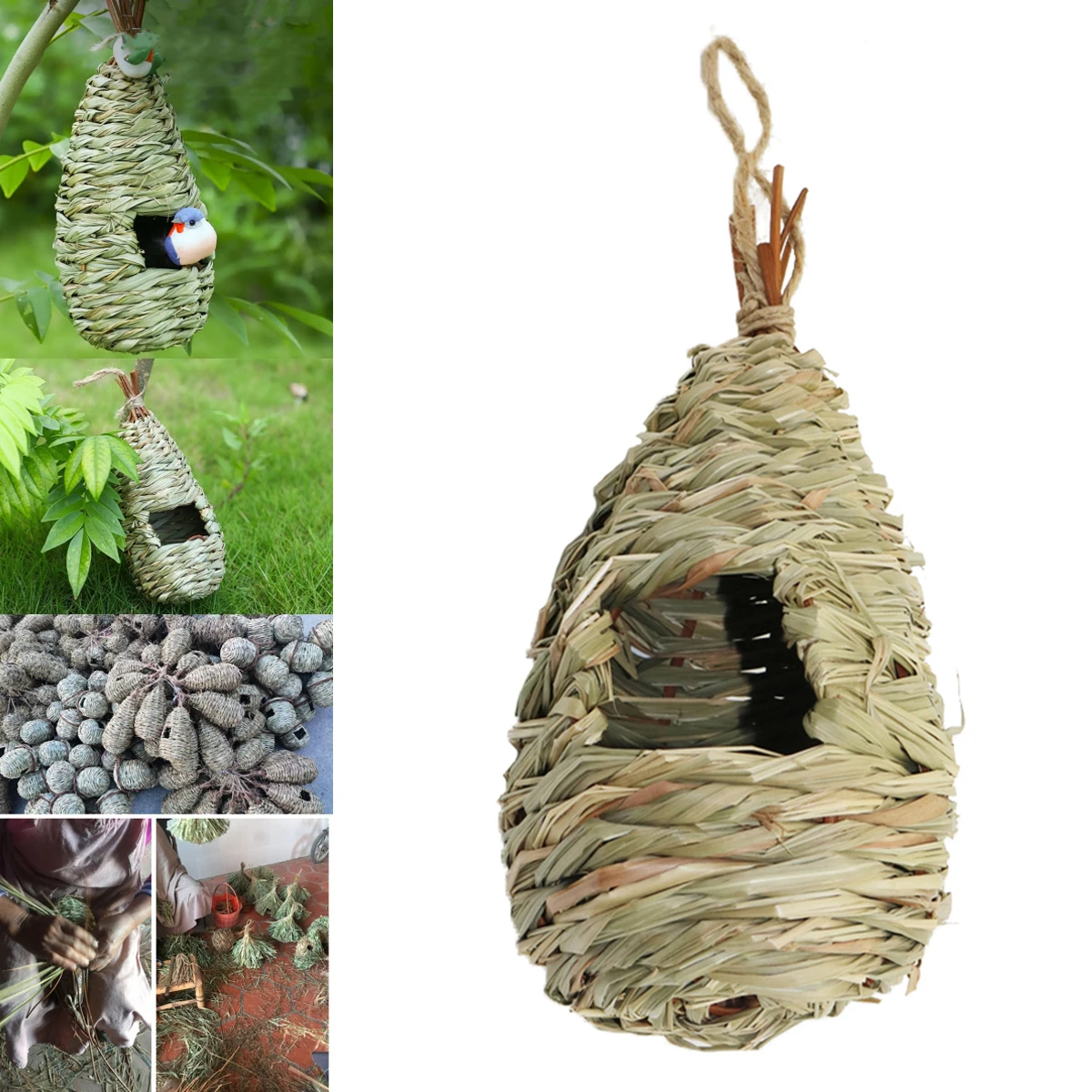 1Pc Hand-woven Water Drop Style Straw Bird Nest Breathable Warm Parrot Pigeon Breeding Box Pastoral Decorative Cage Pet Supplies