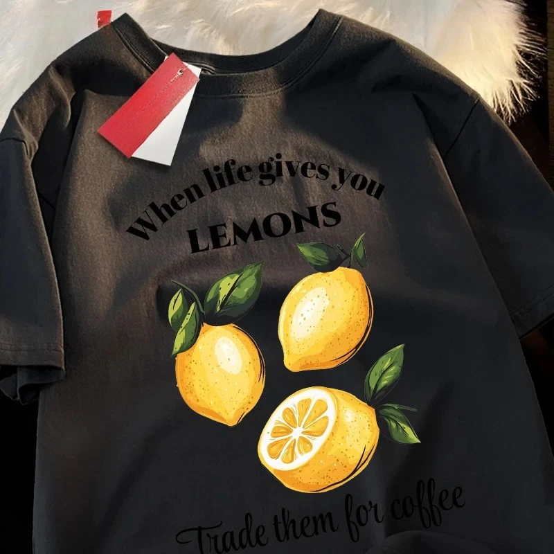 Life Gives You Lemons,so Use Them To Make Coffee! Retro Print Women's T-shirt, Trendy Hip-hop Style Top.graphic T Shirts Y2K Top