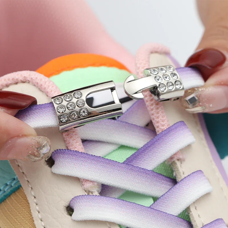 

1 пара, эластичные шнурки для кроссовок, со стразами, без завязывания, градиентные шнурки для детей и взрослых, без завязывания, плоские шнурки