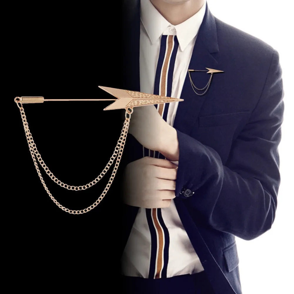 

Корейская мужская брошь-стрелка, булавка для лацкана пиджака, цепочка с кисточкой, значок, золотистый/серебристый цвет, модный ювелирный аксессуар