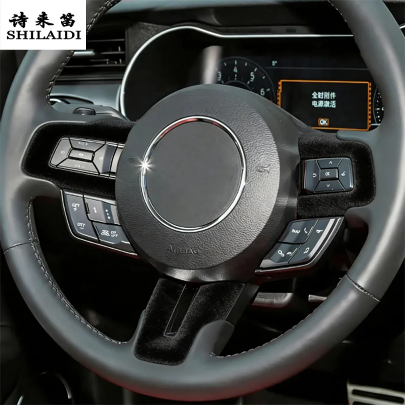 Suede leather Car Wrapping ABS For Ford Mustang 2015-2023 steering wheel frame Sticker Trim Center Console Armrest Box Cover