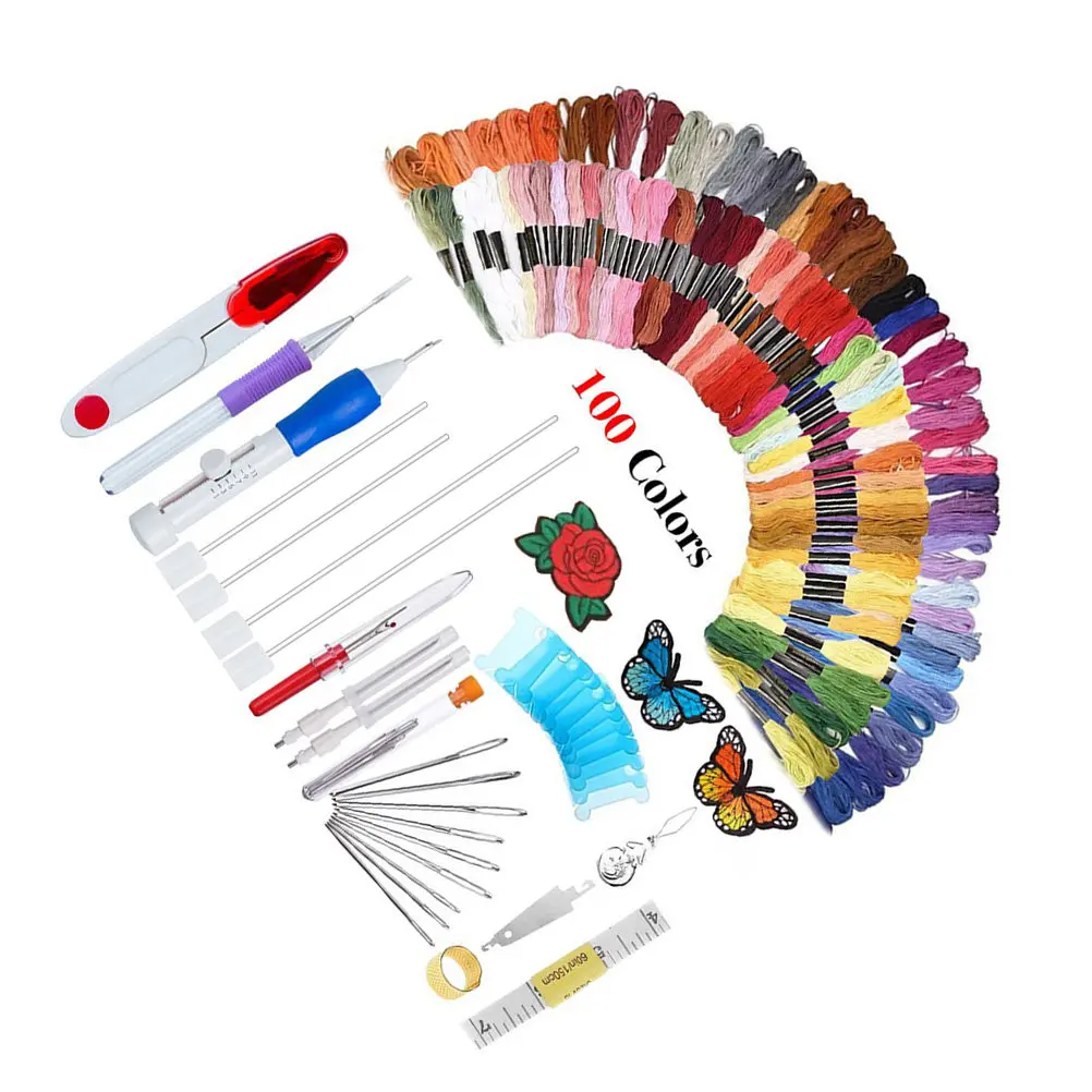 

136Pcs Embroidery Pen Punch Needle Kit Threader Set for DIY Sewing Craft Patterns Beginner Embroidery Accessories