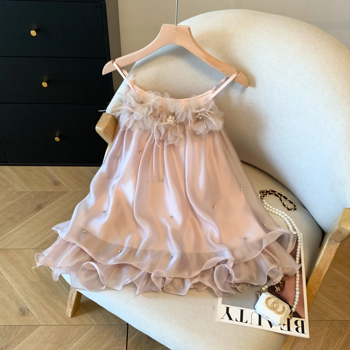 

Heavy Embellished round Neck Shoulder Bared Shirt Women Summer 2026 Gentle Style Slimming Elegant Shirt Top for Young Girls