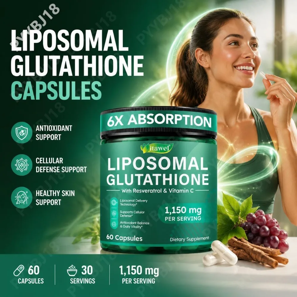 Liposomal Glutathione Capsules 6X Absorption 1150mg with Resveratrol & Vitamin C for Antioxidant Balance & Daily Vitality 60 Ct