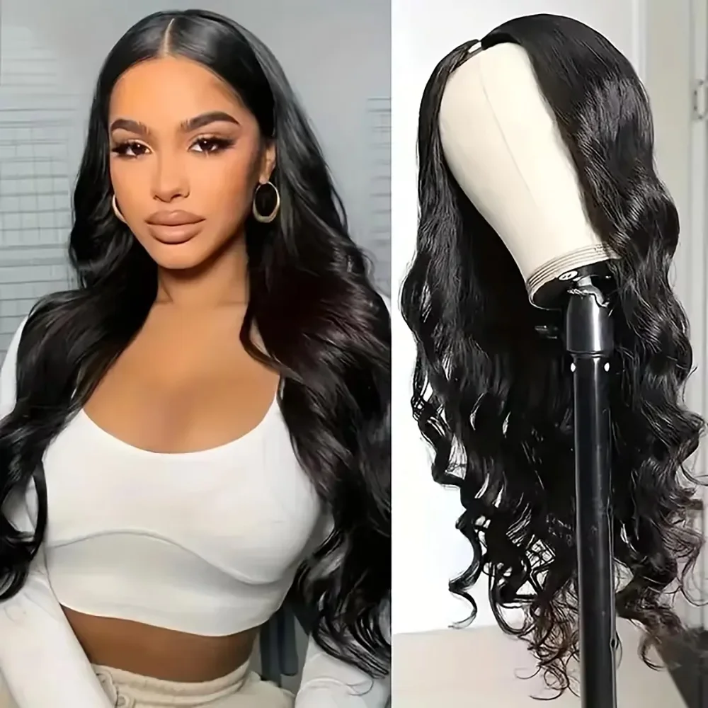 

Парик из натуральных волос с объемной волной и V-образной частью, натуральный черный парик с объемной волной, бразильский бесклеевой парик, плотность 200, парики для чернокожих женщин