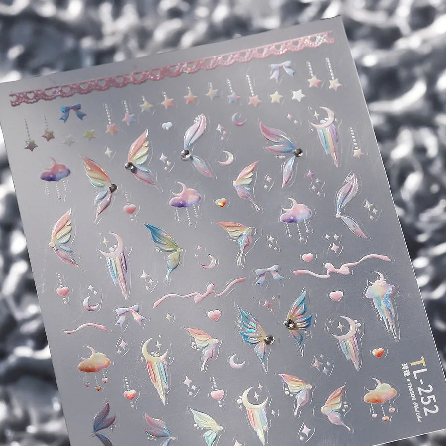 Purple Starlit Sky Star Moon Planet Wings Colour Abstract High Saturation Self Adhesive Nail Art Sticker Dreamy Manicure Decal