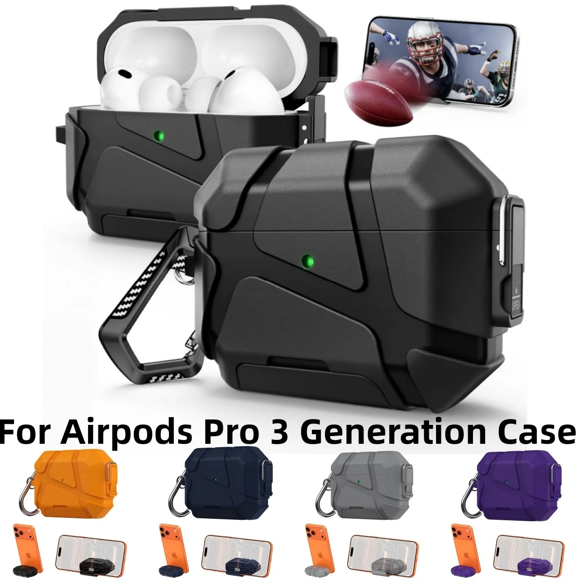 For AirPods Pro3 Secure Lock Case with Phone Stand Design Military Armor Shockproof Protective Case For Airpods Pro 3 Generation
