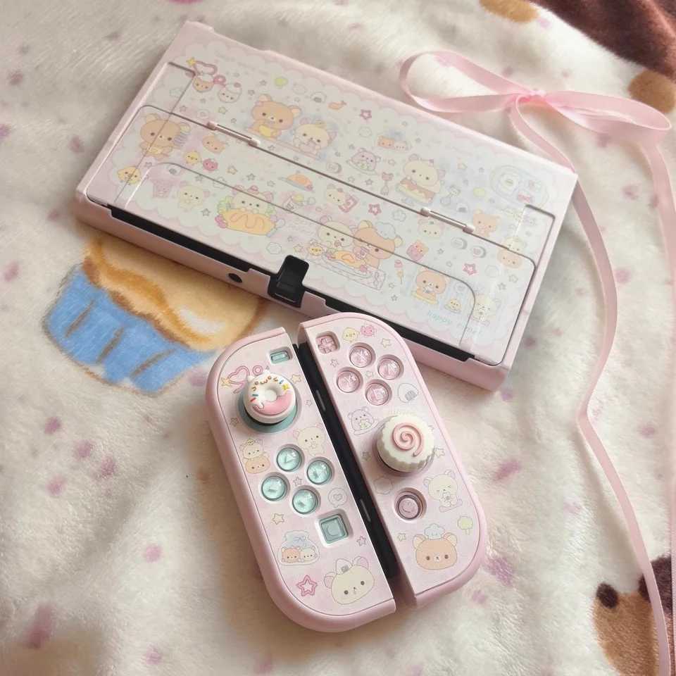 Rilakkuma Diseño original Lindo carcasa protectora de interruptor rosa para Switch2 Oled Soft Shell Compatible con Nintendo NS Sister Lite