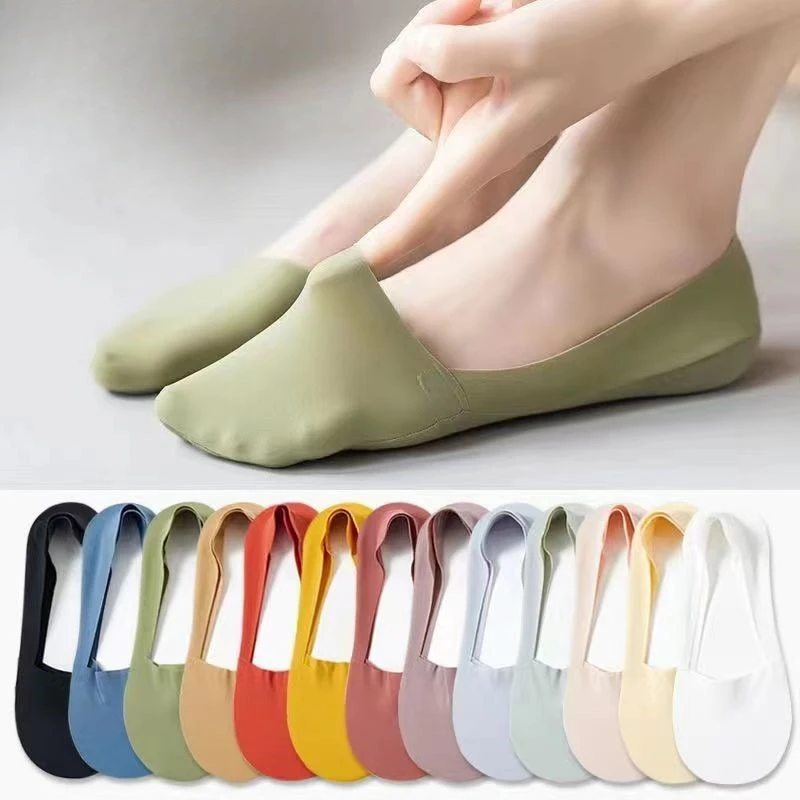 1 Pairs Casual Women Low Cut Socks Solid Color Summer Thin Bottom Non-slip Invisible Low Short Socks Breathable