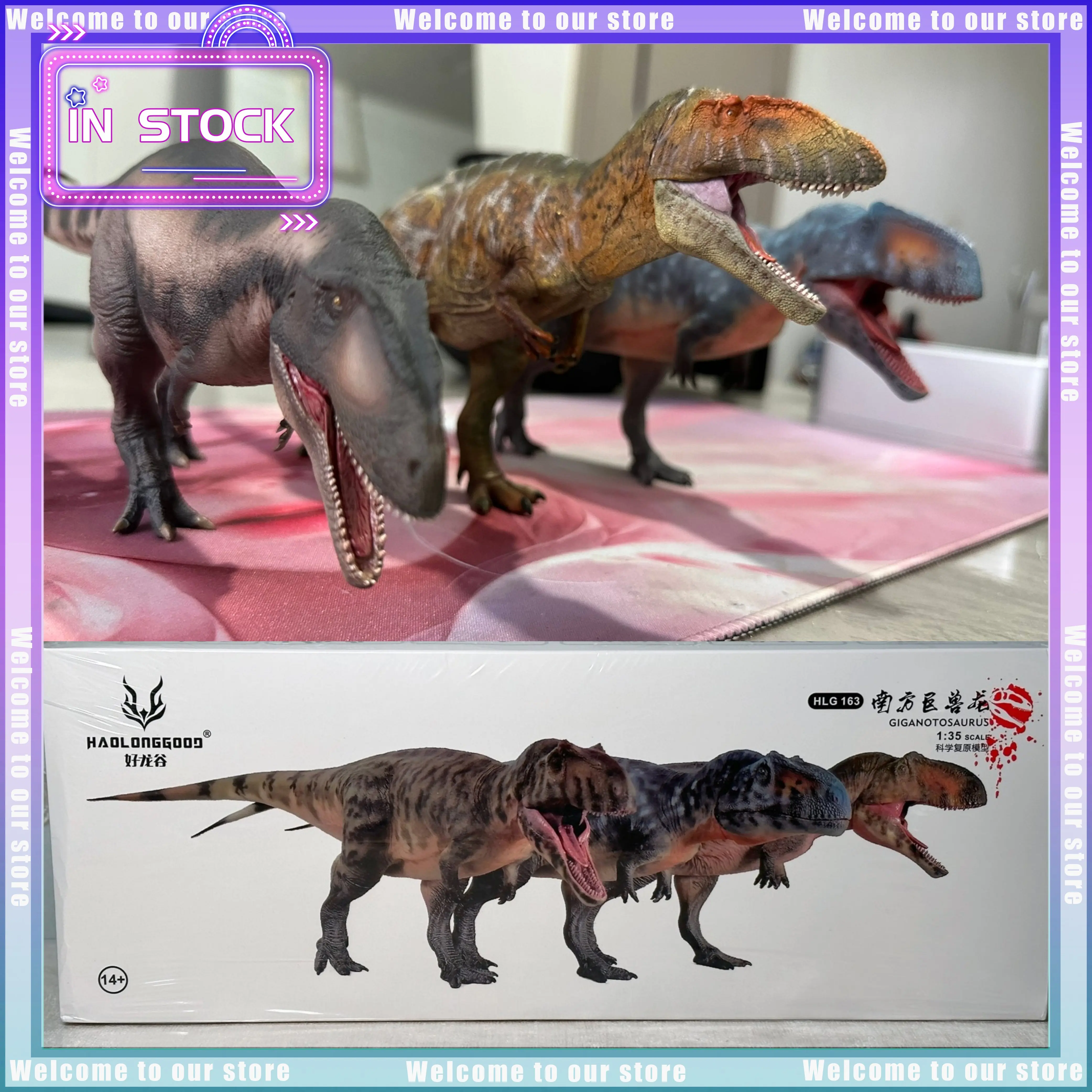 Stock Haolonggood Giganotosaurus Jurassic Dinosaurs Action Figure Statue Toys
