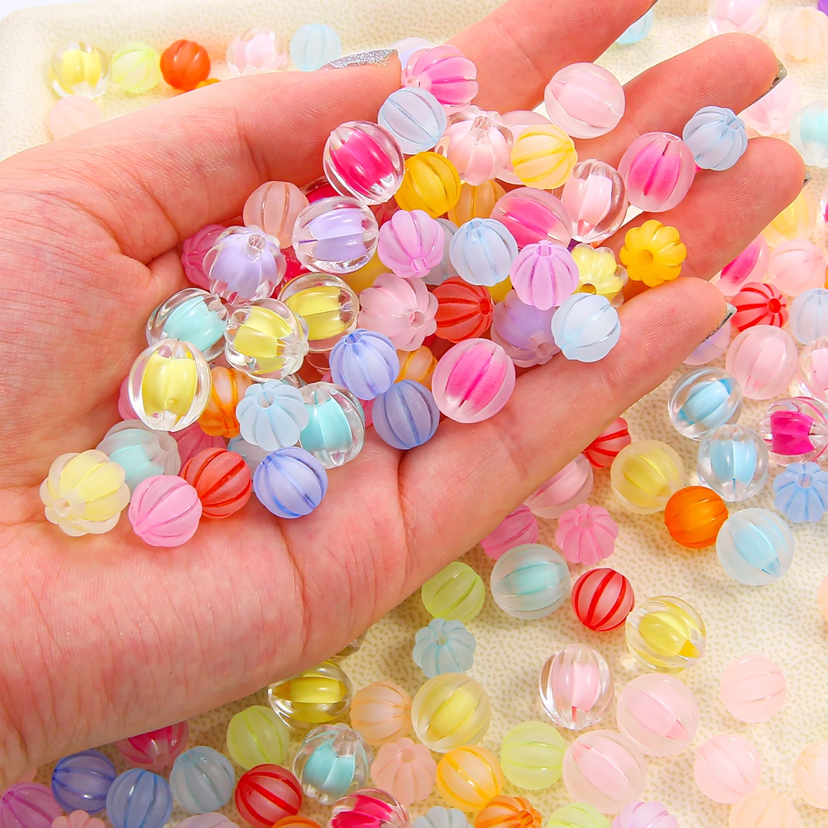 35/73Pcs 10/12mm Acrylic Spaced String Garment Transparent Pumpkin Beads For Jewelry Making DIY Craft Necklace Earrings Bracelet