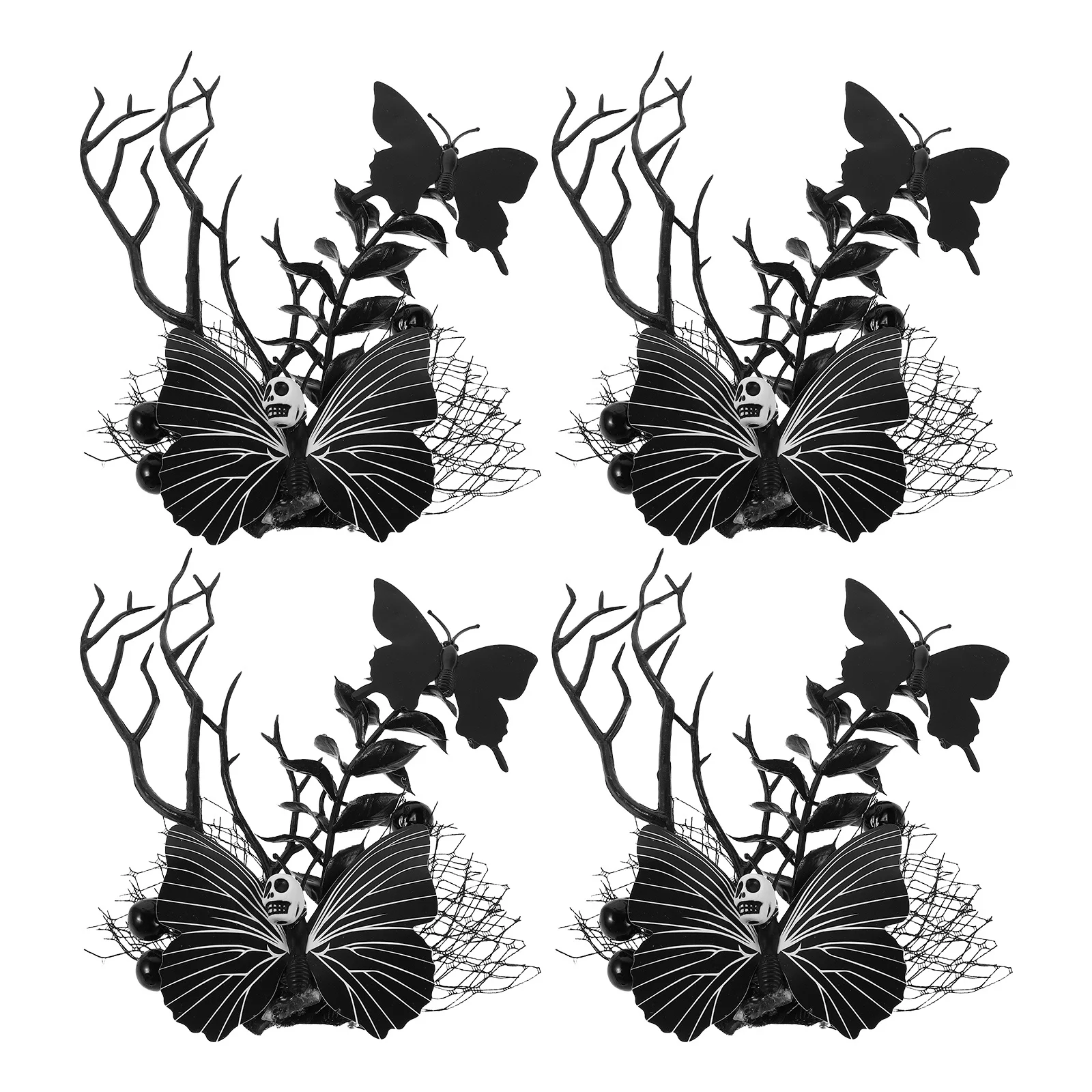 

4Pcs Gothic Spider Web Hair Accessories Black Butterfly Barrettes Halloween Costume Styling for Women Festive Events