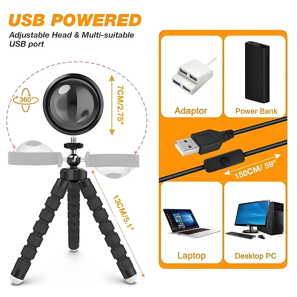 App Remote Octopus Sunset Projector Adjustable Brightness Crystal Lens Strobe Mode 16 RGB Colors 360 Degree Rotation for Bedroom