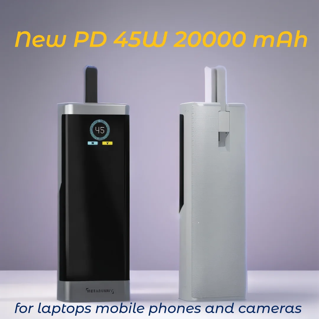 

PD 45W New fast charging, large capacity 20000 mAh built-in digital display power bank for laptops mobile phones and camer