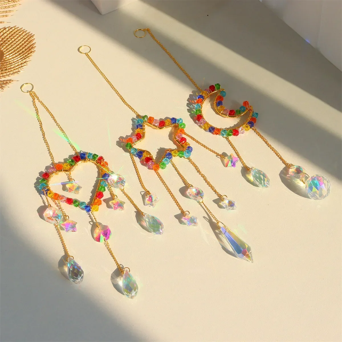 Chakra Suncatcher Rainbow Prism Moon Star Heart Hanging Pendant Glass Window Wind Chime Garden Home Decor Christmas Ornament