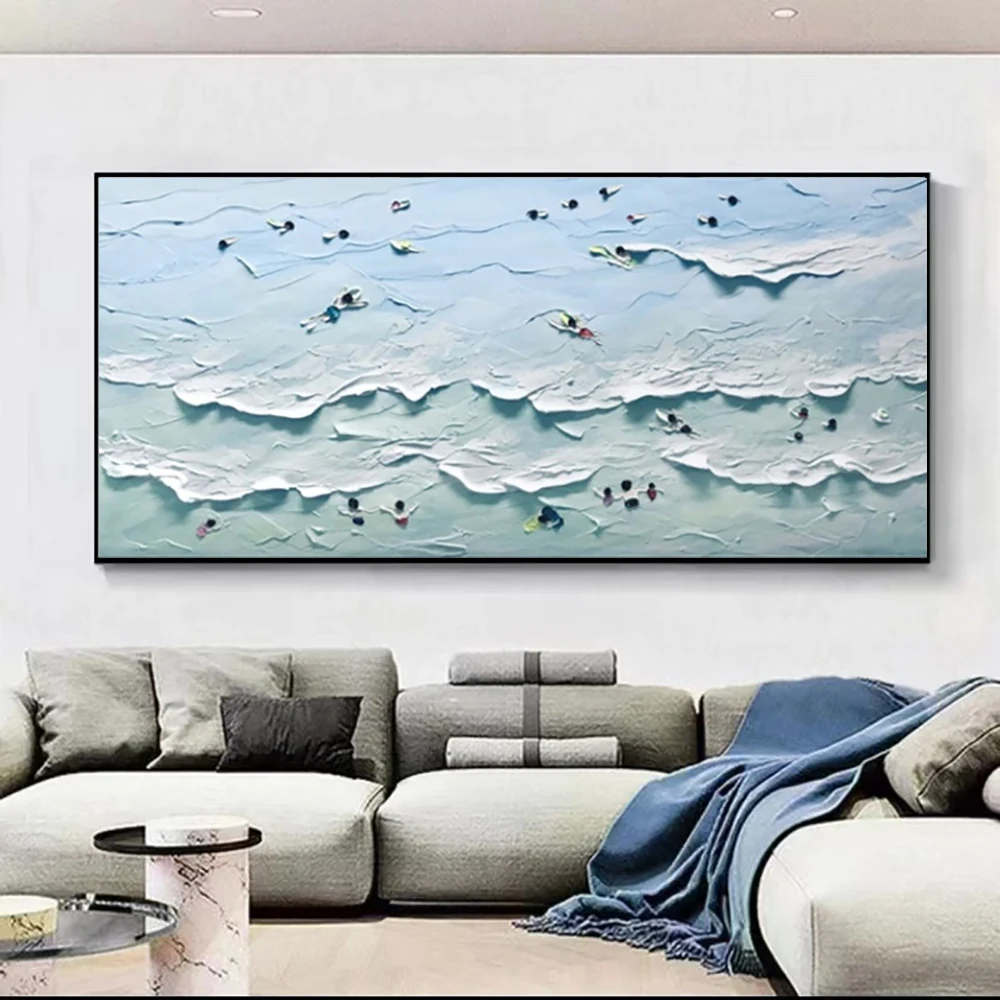 

Hand Painted Swimming Painting Sandy Beach Thick Landscape Oil Painting On Canvas Wall Art Picture For Living Room Home Decor