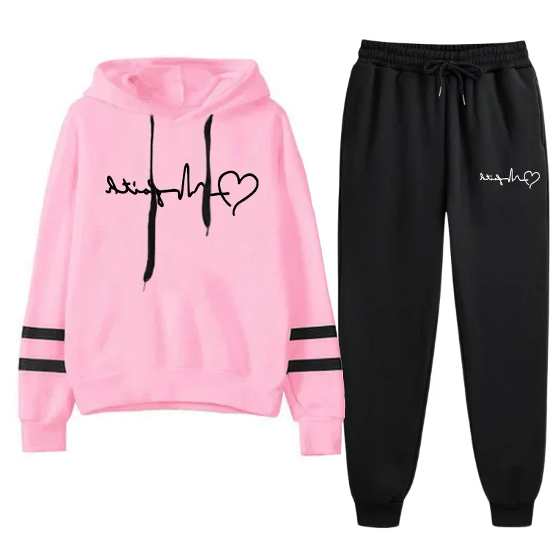 2025 جديد وصول المرأة رياضية مقنعين البلوز الأسود Sweatpants الخريف/الشتاء عالية الجودة هوديي بنطال رياضي الزي غير رسمي #3
