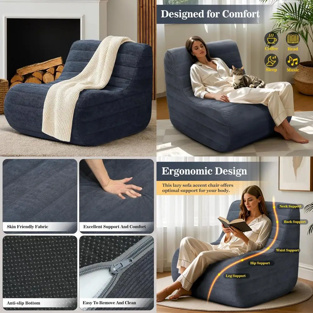 Chaise de pouf, pouf au bord de feu, canapé paresseux, grand canapé de sol, chaise longue en mousse à mémoire de forme pour chambre à coucher, salon R